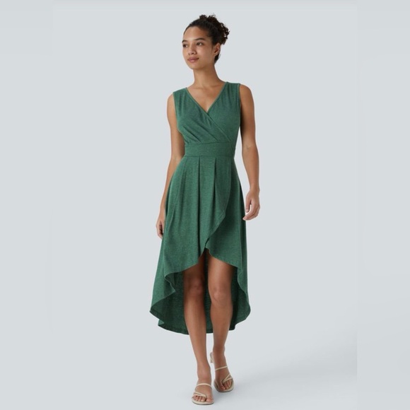 Halara Deep V Neck Sleeveless High Low Crossover Hem Midi NWT Size L - Picture 3 of 10